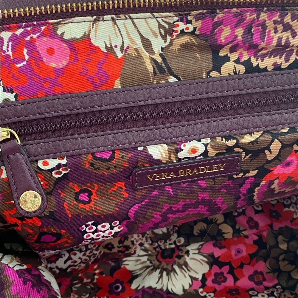 Vera Bradley Quilted Leather Stella Satchel in Aubergine with gold-tone hardware